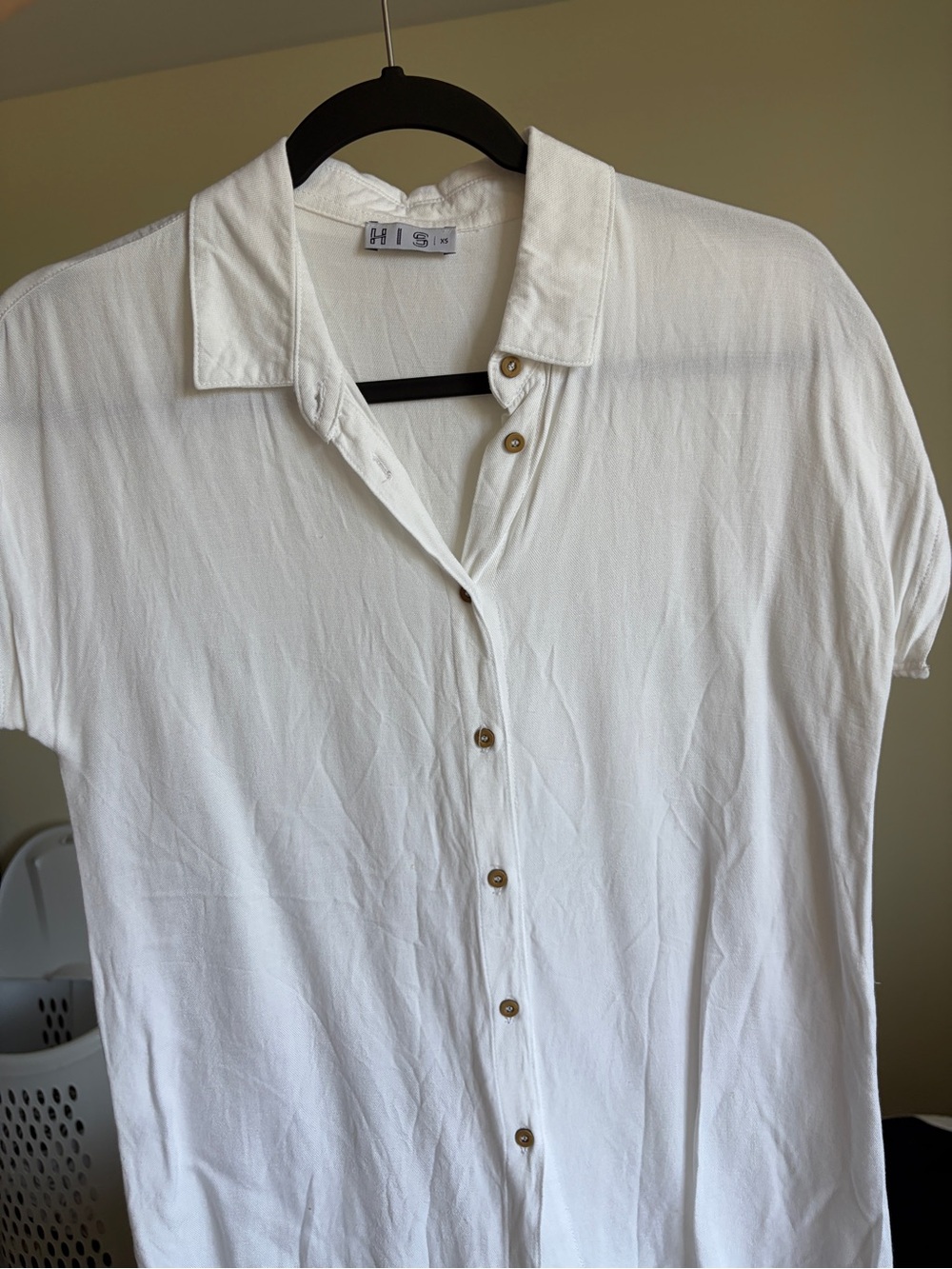 Women's White Short-Sleeve Button-Down Shirt by - Relaxed Collared Top